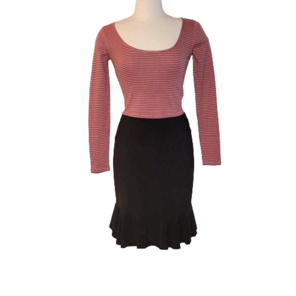 Urban Outfitters Long Sleeve Crop Top, Size M, Mauve Pink and Black Stripe, NWT